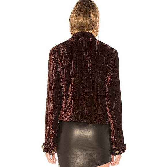 Revolve Nightcap Sgt. Breasted Maroon Velvet Blazer - Picture 3 of 14